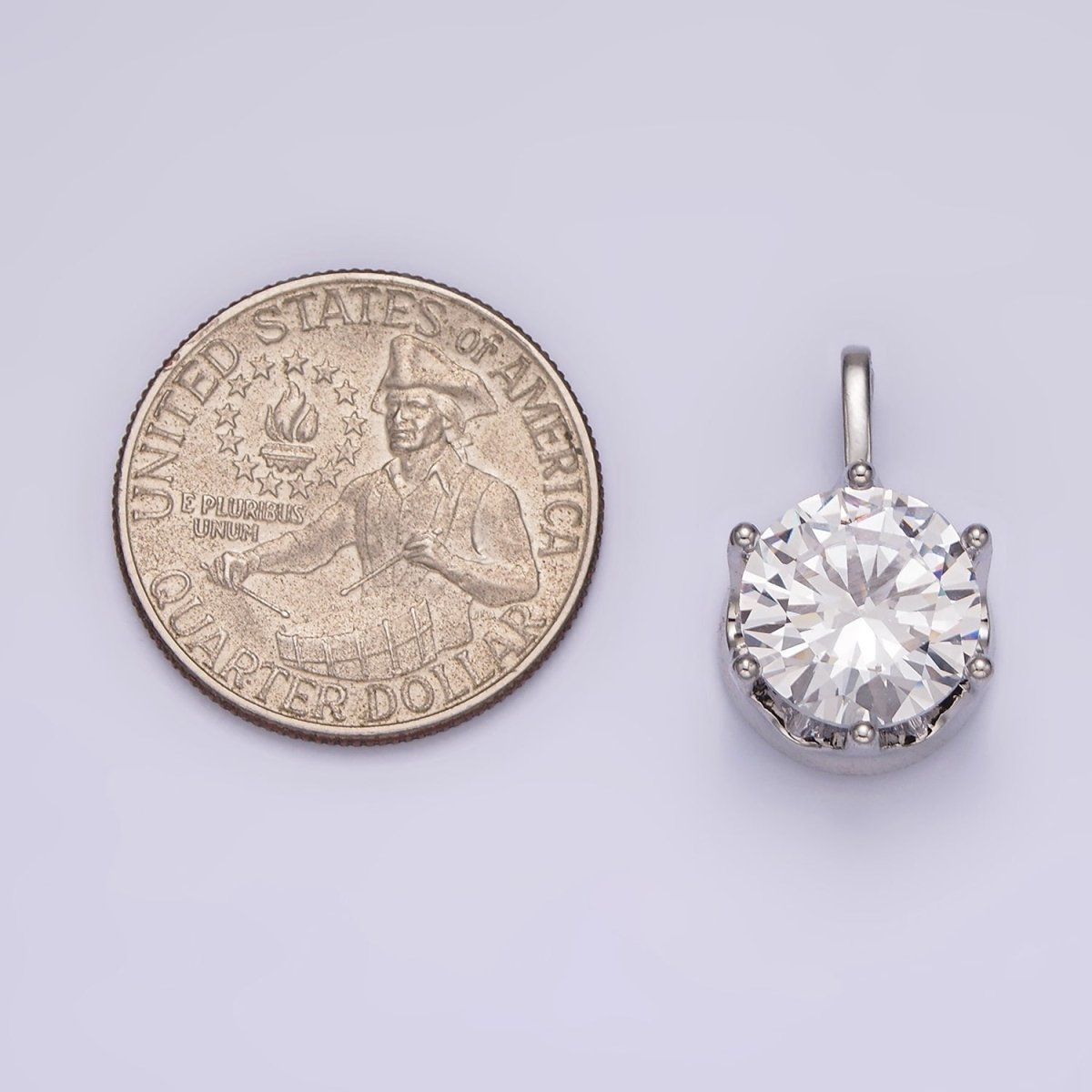 White Gold Filled 15mm, 21mm Clear Cubic Zirconia Round Solitaire Silver Pendant | N1817 N1818 - DLUXCA