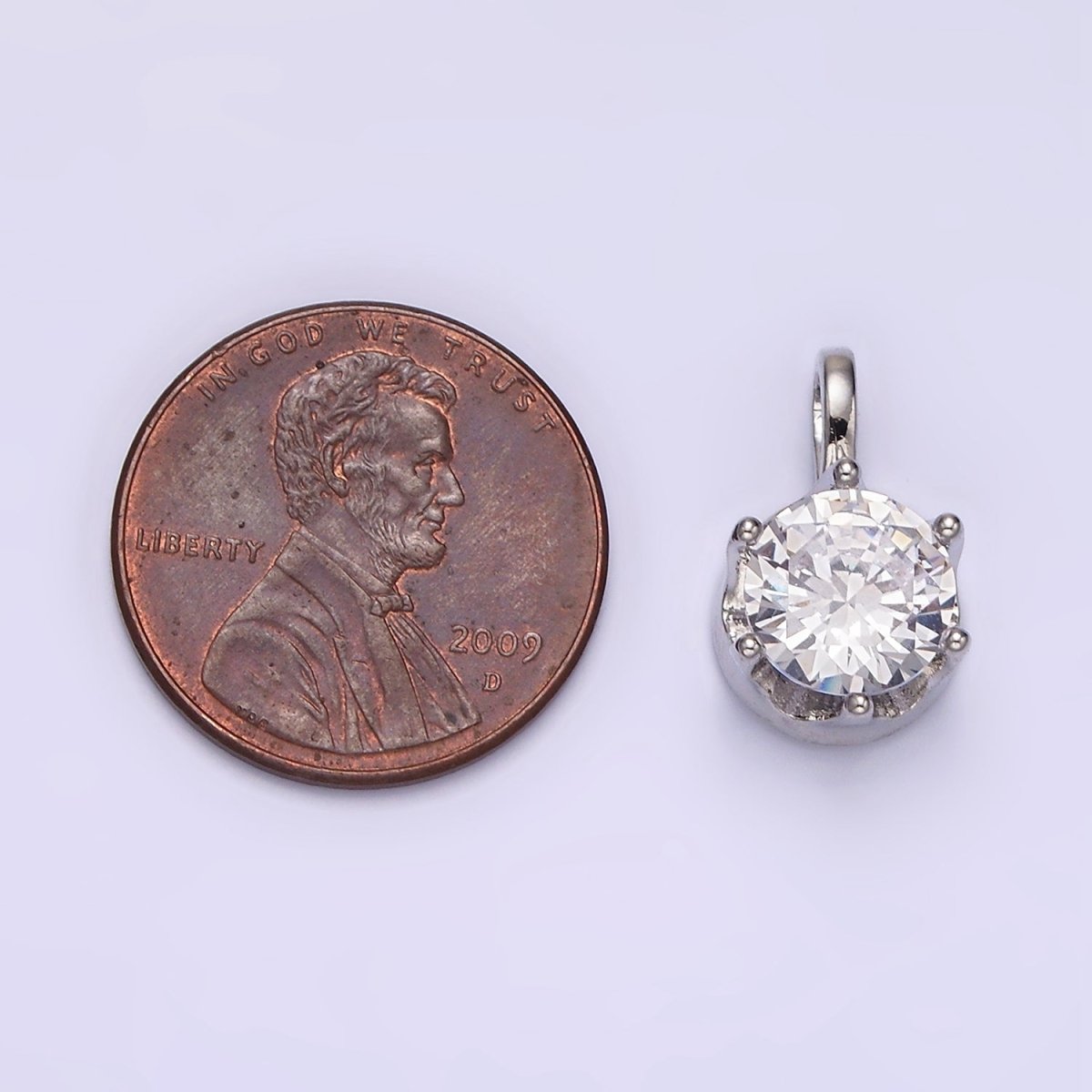 White Gold Filled 15mm, 21mm Clear Cubic Zirconia Round Solitaire Silver Pendant | N1817 N1818 - DLUXCA