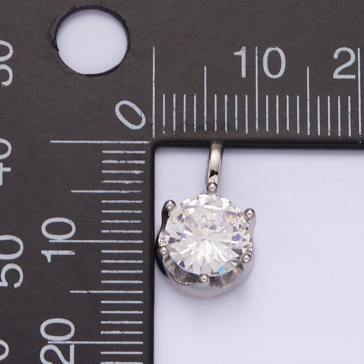 White Gold Filled 15mm, 21mm Clear Cubic Zirconia Round Solitaire Silver Pendant | N1817 N1818 - DLUXCA