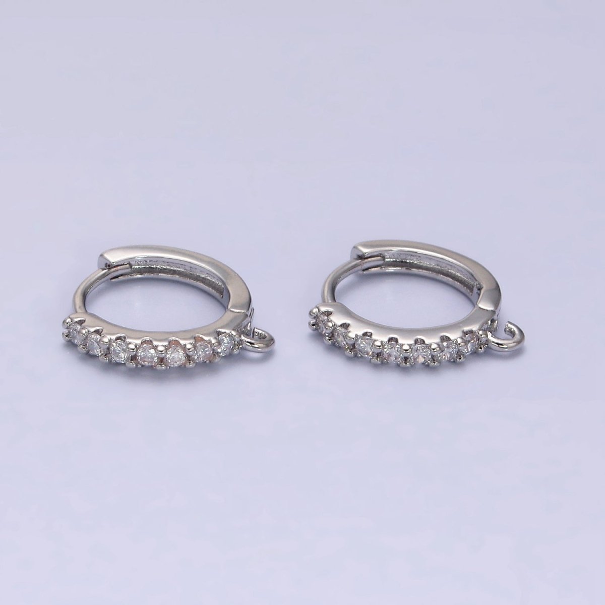White Gold Filled 15mm Micro Paved CZ Huggie Open Loop Earrings | Z-361 - DLUXCA
