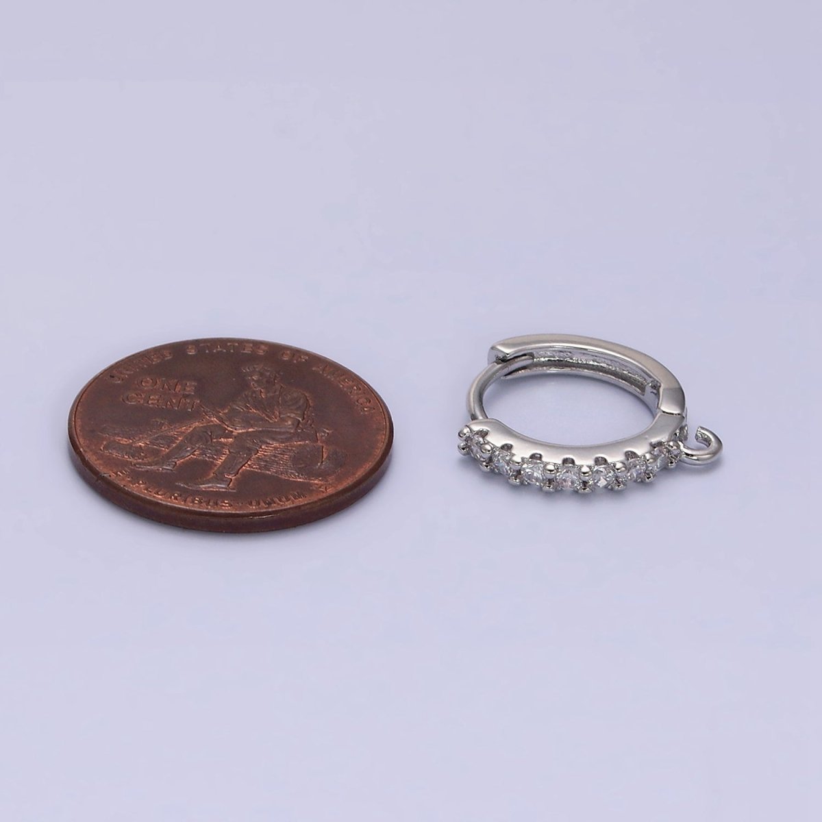 White Gold Filled 15mm Micro Paved CZ Huggie Open Loop Earrings | Z-361 - DLUXCA