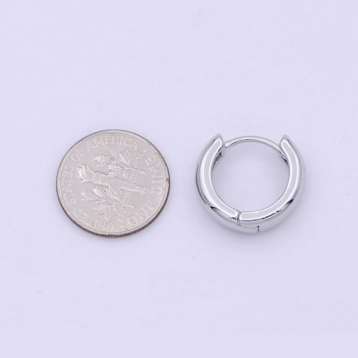 White Gold Filled 16mm Chunky Silver Huggie Hoop Earrings P-248 - DLUXCA