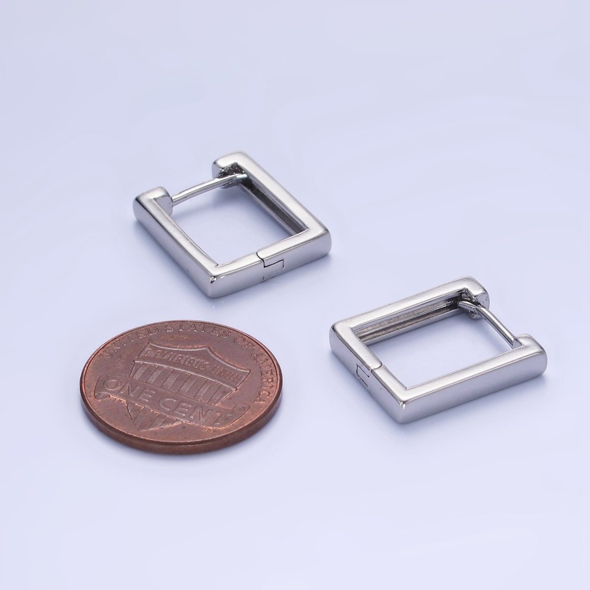 White Gold Filled 16mm Rectangle Huggie Earrings | AB1321 - DLUXCA
