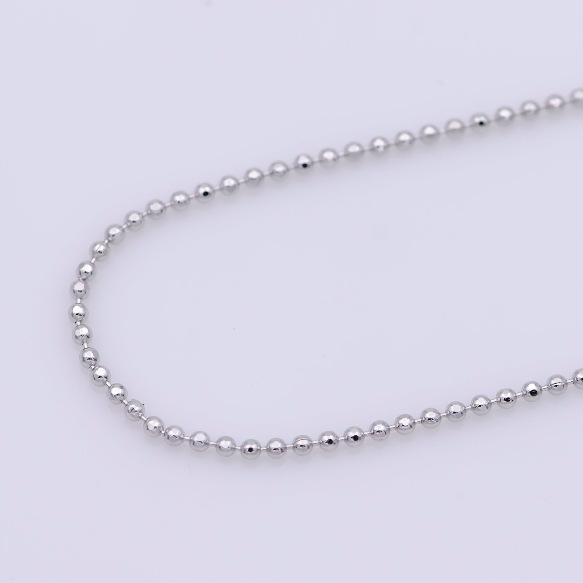 White Gold Filled 1mm Dainty Round Beaded Ball 18 Inch Layering Chain Necklace | WA-241 Clearance Pricing - DLUXCA