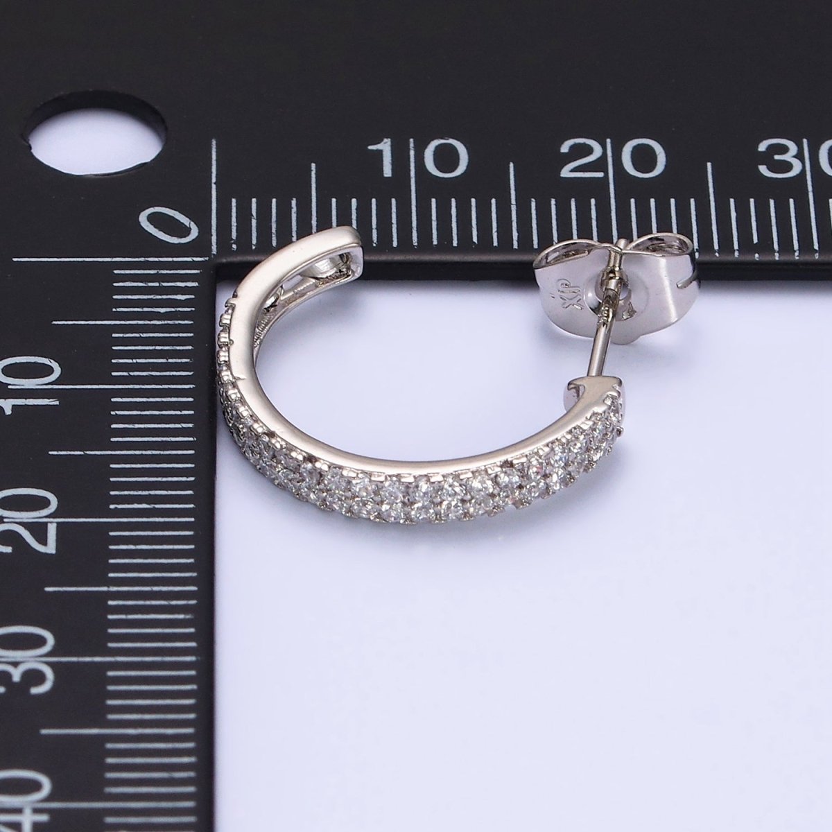 White Gold Filled 20mm Clear Micro Paved CZ C-Shaped Hoop Earrings | AD1421 - DLUXCA