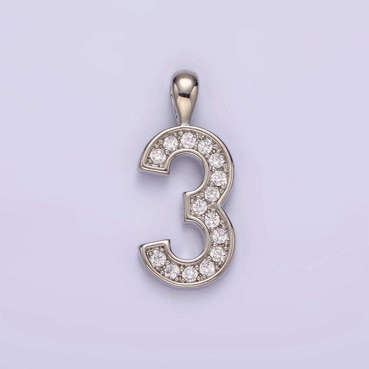 White Gold Filled 21.5mm Clear Micro Paved CZ Number 0-9 Pendant | N1246 - N1255 - DLUXCA