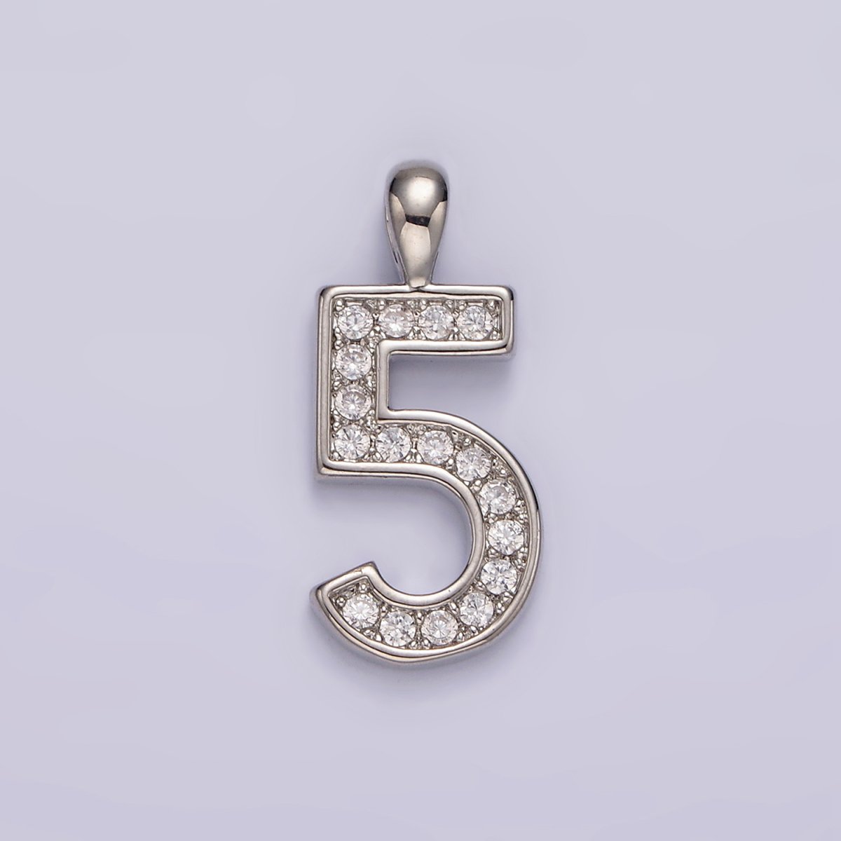 White Gold Filled 21.5mm Clear Micro Paved CZ Number 0-9 Pendant | N1246 - N1255 - DLUXCA