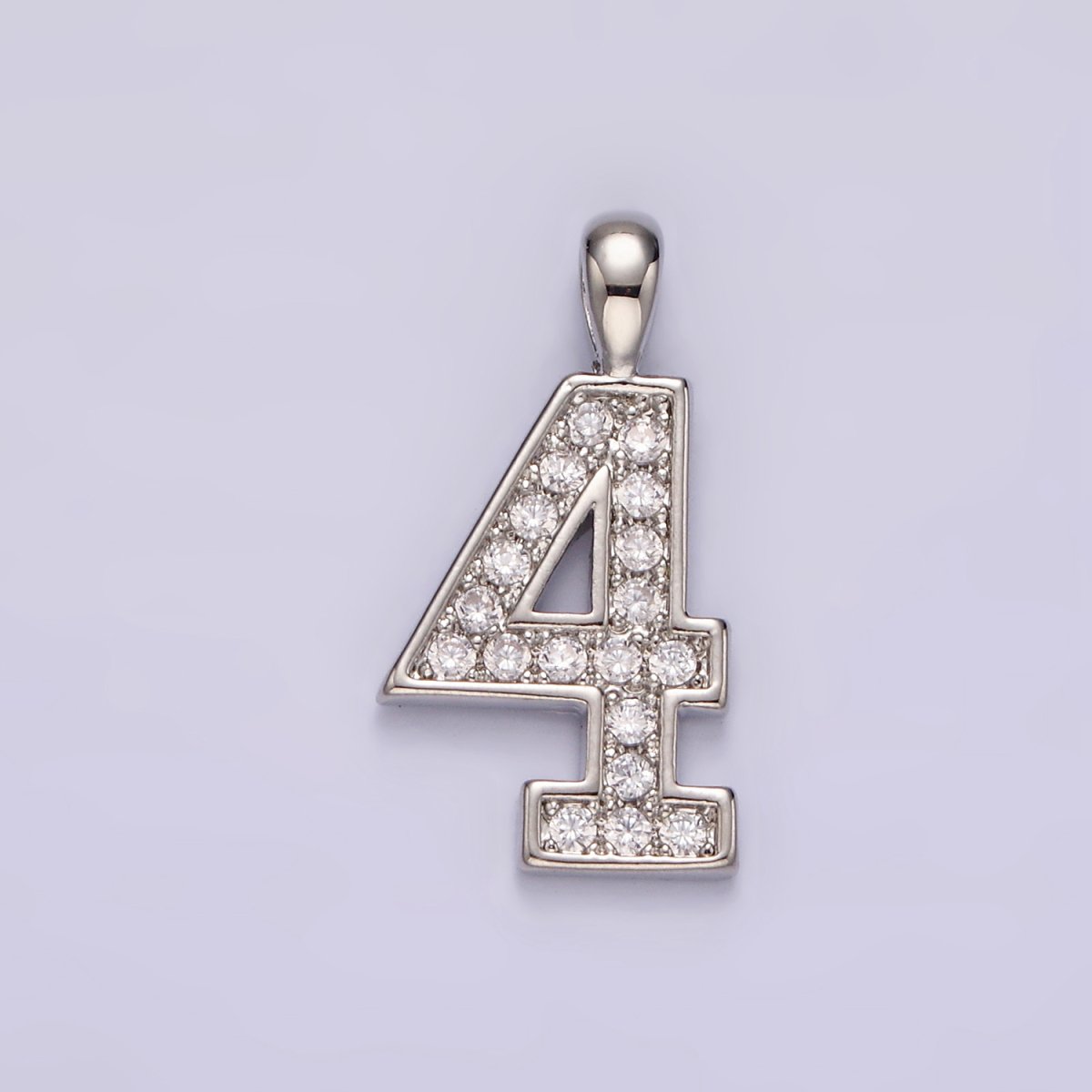 White Gold Filled 21.5mm Clear Micro Paved CZ Number 0-9 Pendant | N1246 - N1255 - DLUXCA