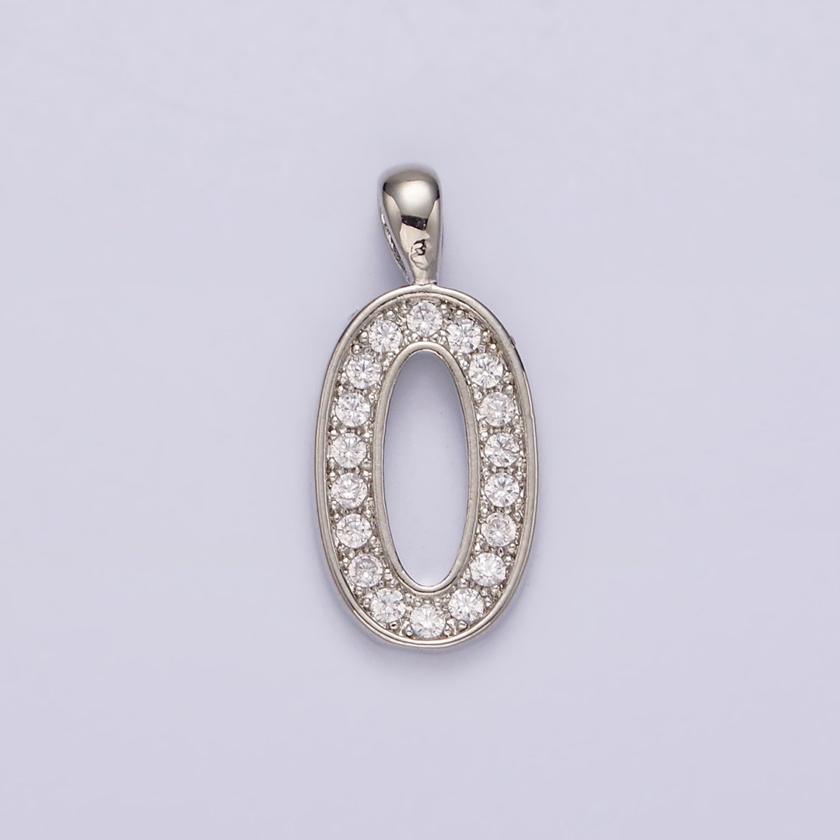 White Gold Filled 21.5mm Clear Micro Paved CZ Number 0-9 Pendant | N1246 - N1255 - DLUXCA