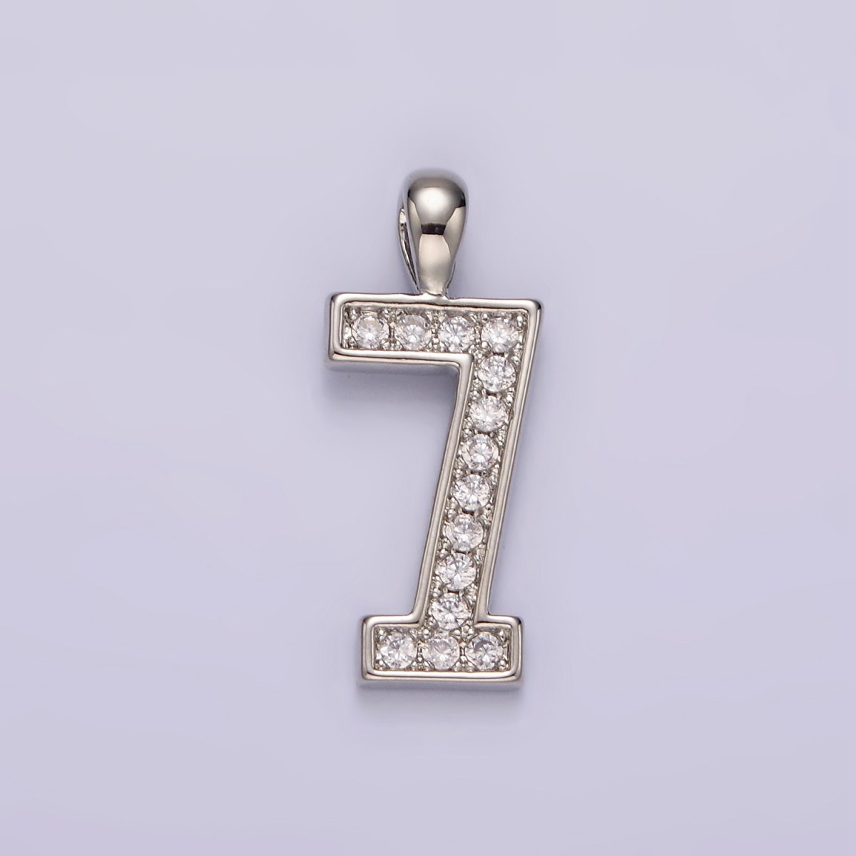 White Gold Filled 21.5mm Clear Micro Paved CZ Number 0-9 Pendant | N1246 - N1255 - DLUXCA