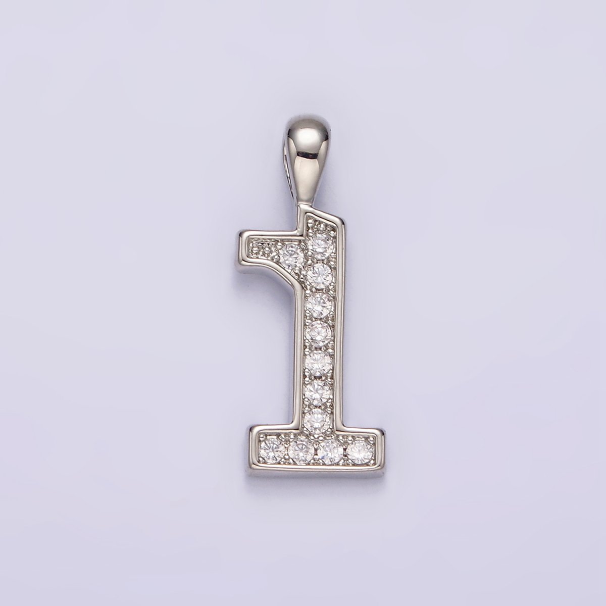 White Gold Filled 21.5mm Clear Micro Paved CZ Number 0-9 Pendant | N1246 - N1255 - DLUXCA