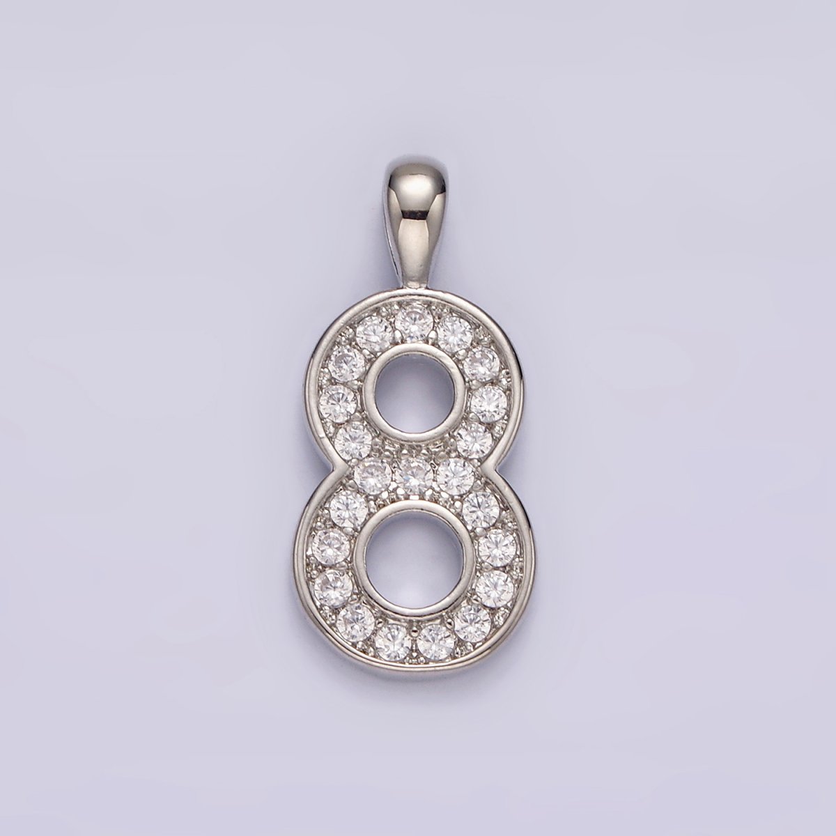 White Gold Filled 21.5mm Clear Micro Paved CZ Number 0-9 Pendant | N1246 - N1255 - DLUXCA