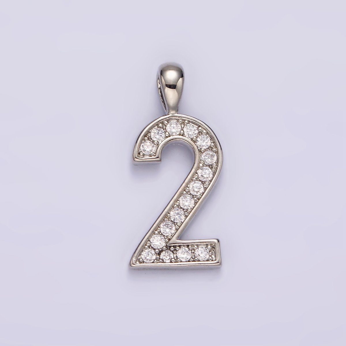 White Gold Filled 21.5mm Clear Micro Paved CZ Number 0-9 Pendant | N1246 - N1255 - DLUXCA
