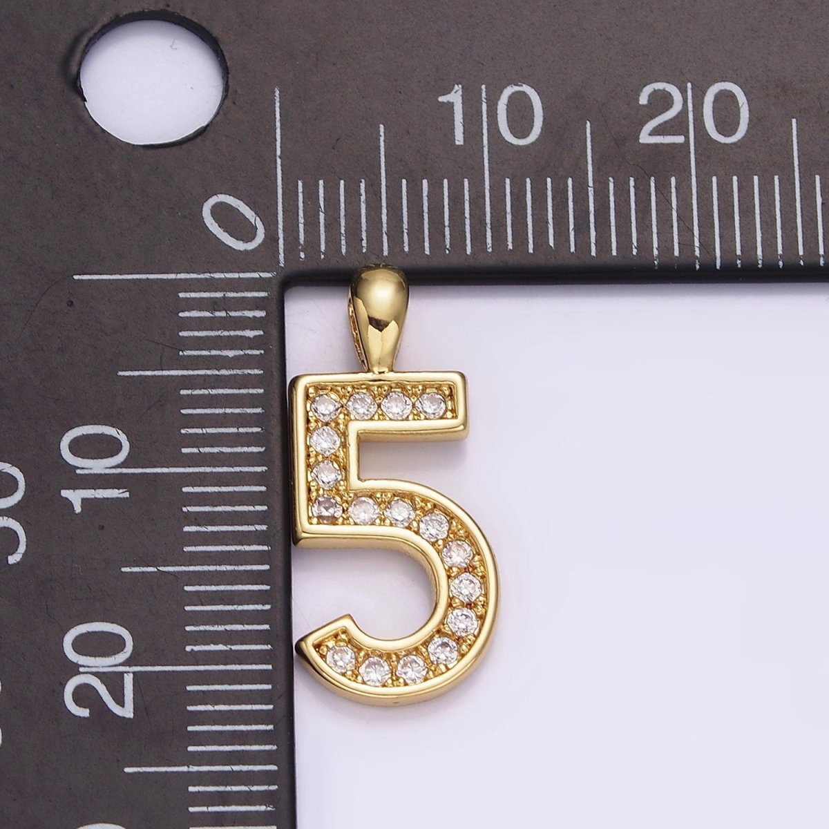 White Gold Filled 21.5mm Clear Micro Paved CZ Number 0-9 Pendant | N1246 - N1255 - DLUXCA