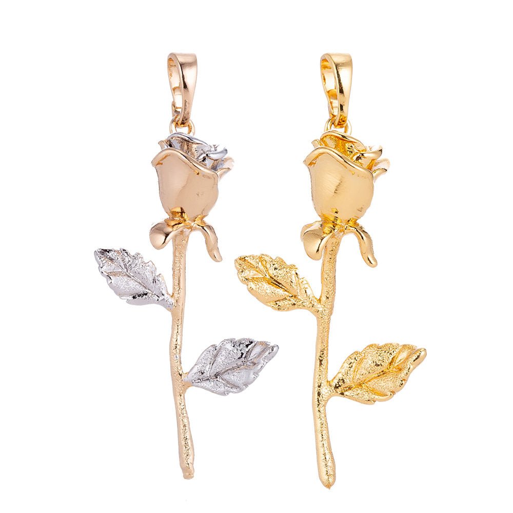 White Gold Filled / 24K Yellow Gold Fill Rose Gold Flower Charm Floral, Belle Layered Necklace Pendant Bails for Jewelry Making H-653 I-126 - DLUXCA