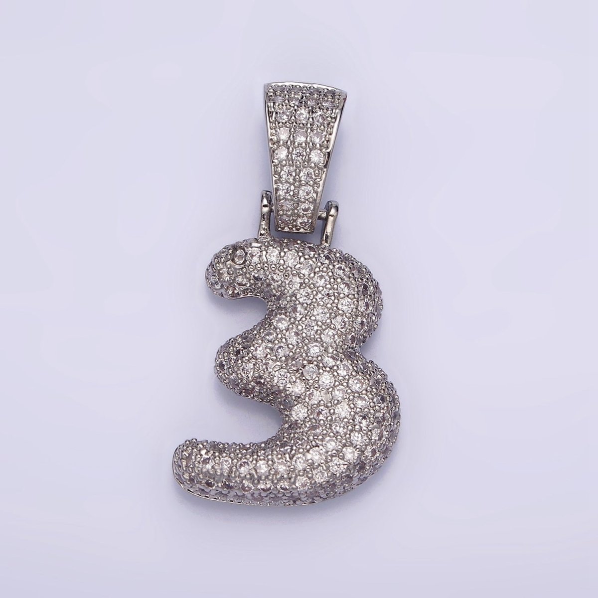 White Gold Filled 25mm Number 0-9 Dome Clear Micro Paved CZ Pendant | AA705 - AA714 - DLUXCA