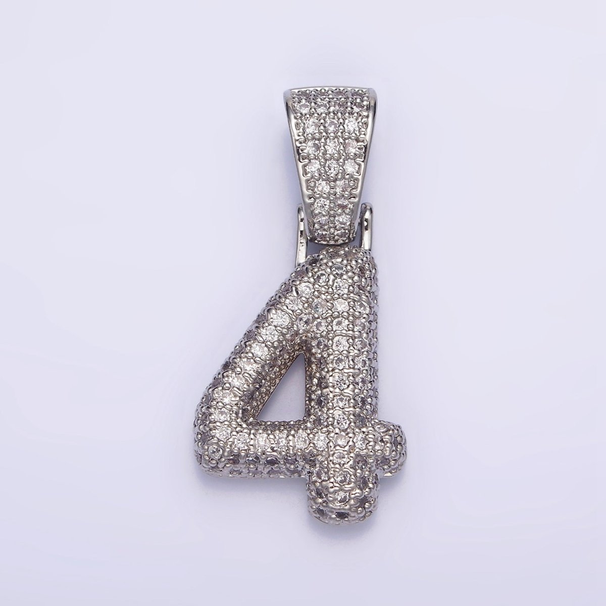 White Gold Filled 25mm Number 0-9 Dome Clear Micro Paved CZ Pendant | AA705 - AA714 - DLUXCA