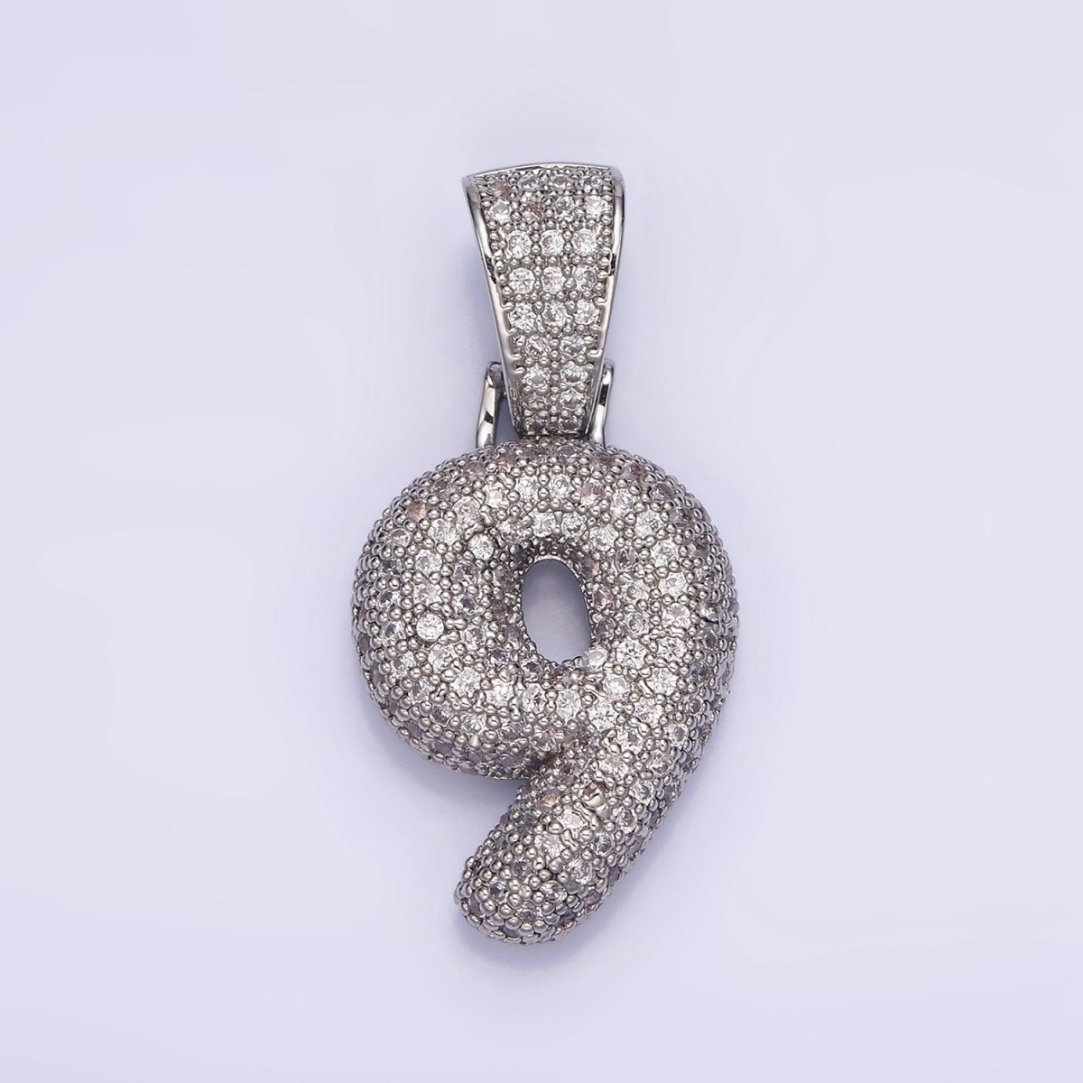 White Gold Filled 25mm Number 0-9 Dome Clear Micro Paved CZ Pendant | AA705 - AA714 - DLUXCA