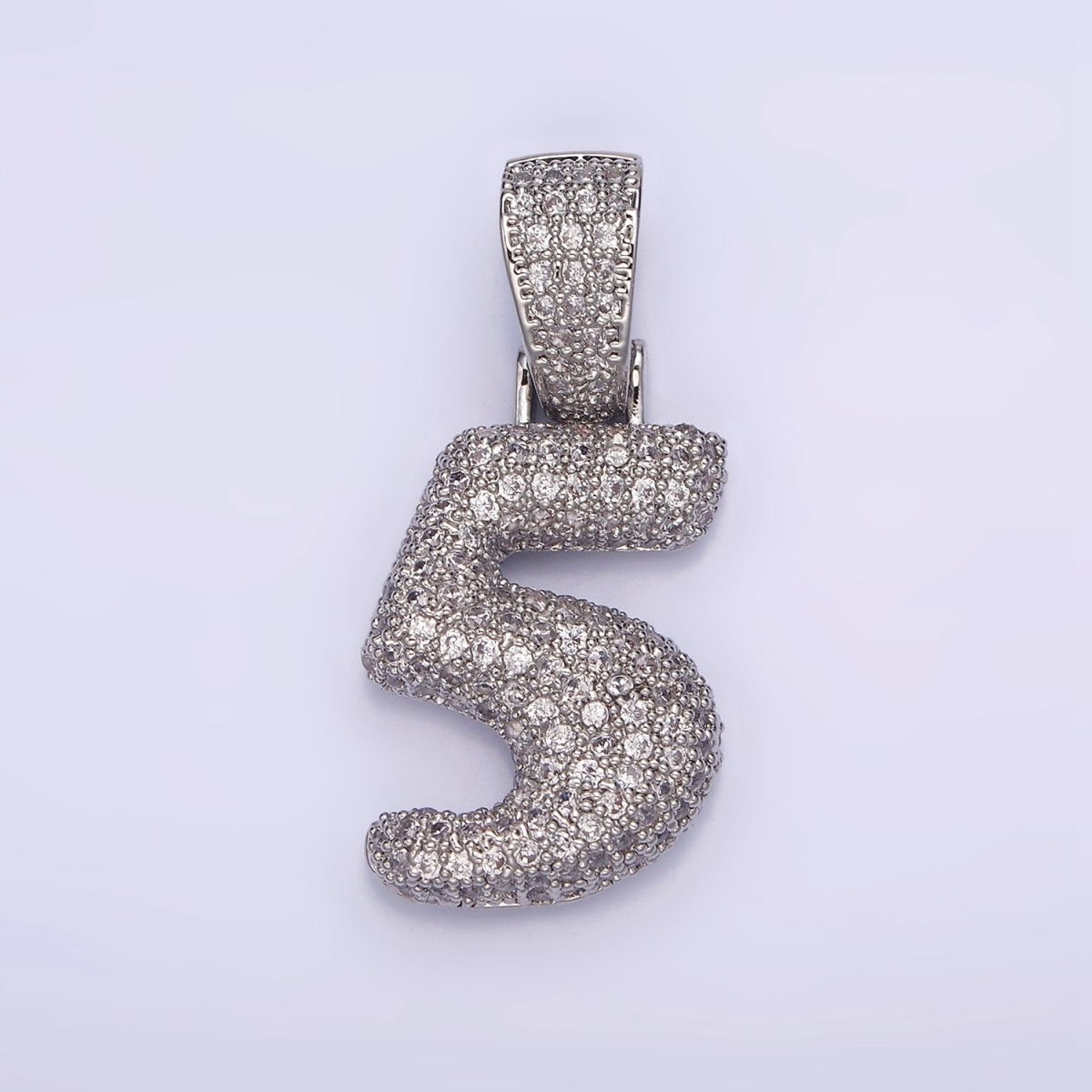 White Gold Filled 25mm Number 0-9 Dome Clear Micro Paved CZ Pendant | AA705 - AA714 - DLUXCA