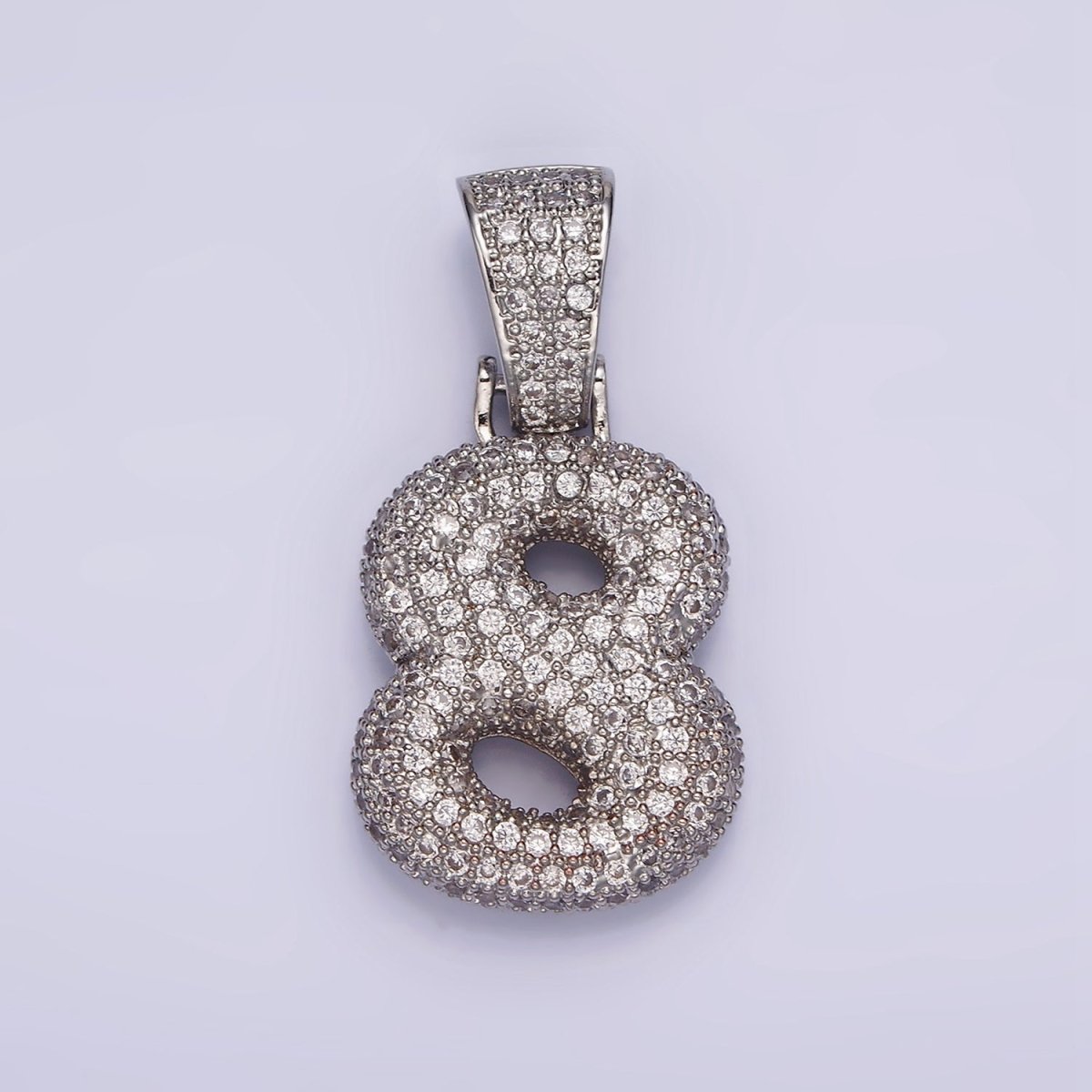 White Gold Filled 25mm Number 0-9 Dome Clear Micro Paved CZ Pendant | AA705 - AA714 - DLUXCA