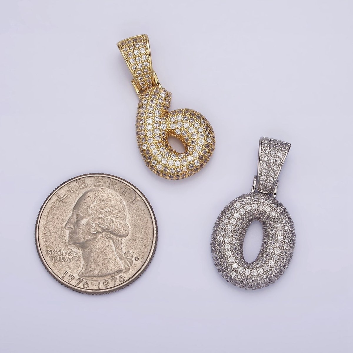 White Gold Filled 25mm Number 0-9 Dome Clear Micro Paved CZ Pendant | AA705 - AA714 - DLUXCA