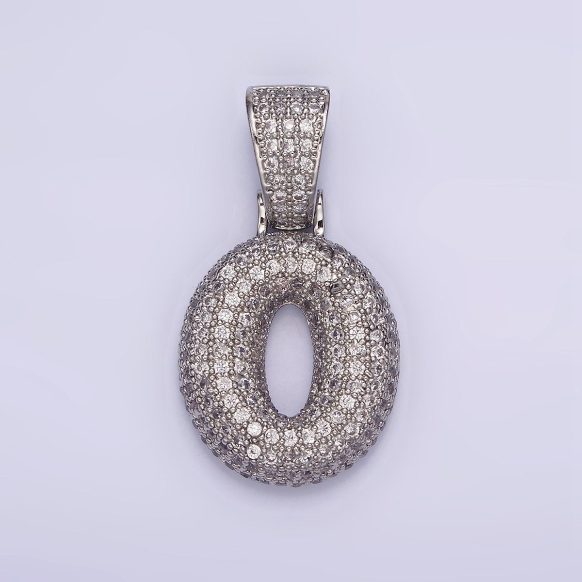 White Gold Filled 25mm Number 0-9 Dome Clear Micro Paved CZ Pendant | AA705 - AA714 - DLUXCA