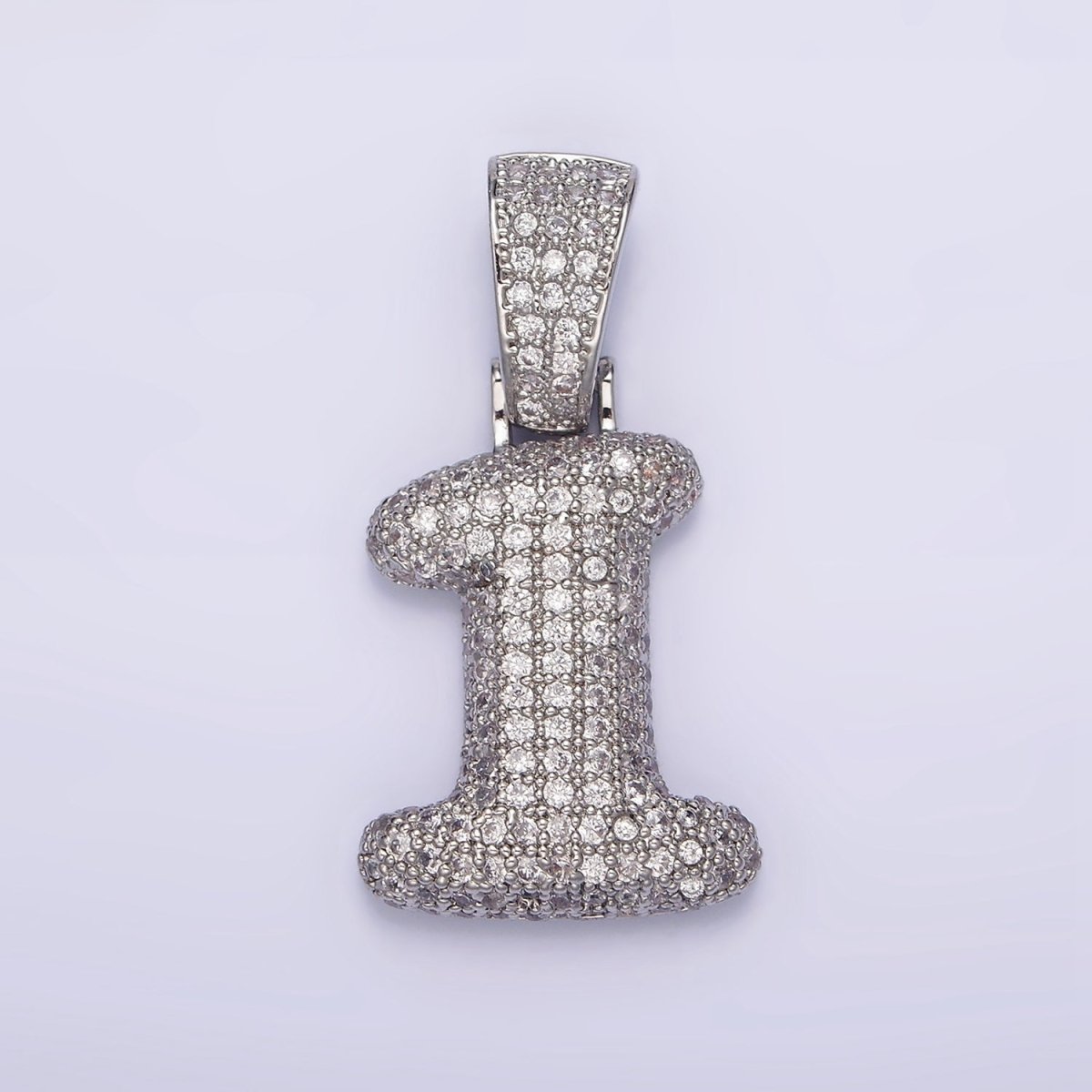 White Gold Filled 25mm Number 0-9 Dome Clear Micro Paved CZ Pendant | AA705 - AA714 - DLUXCA