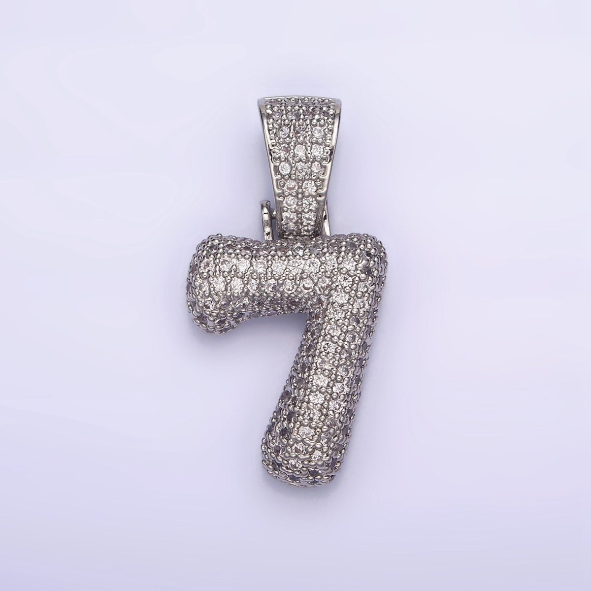 White Gold Filled 25mm Number 0-9 Dome Clear Micro Paved CZ Pendant | AA705 - AA714 - DLUXCA