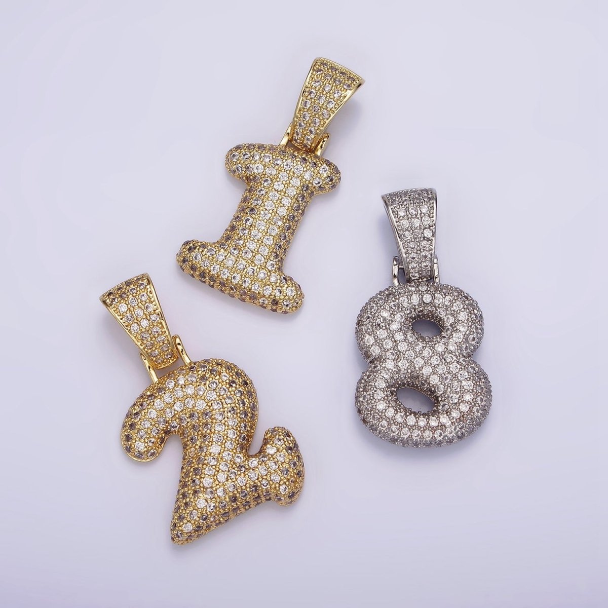 White Gold Filled 25mm Number 0-9 Dome Clear Micro Paved CZ Pendant | AA705 - AA714 - DLUXCA