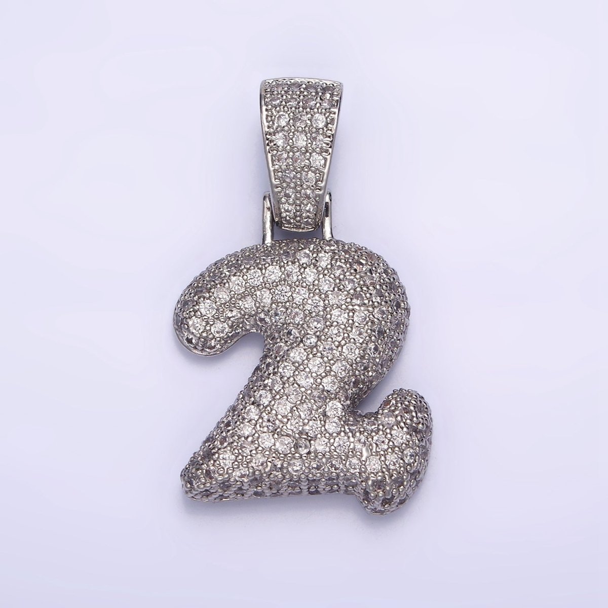 White Gold Filled 25mm Number 0-9 Dome Clear Micro Paved CZ Pendant | AA705 - AA714 - DLUXCA