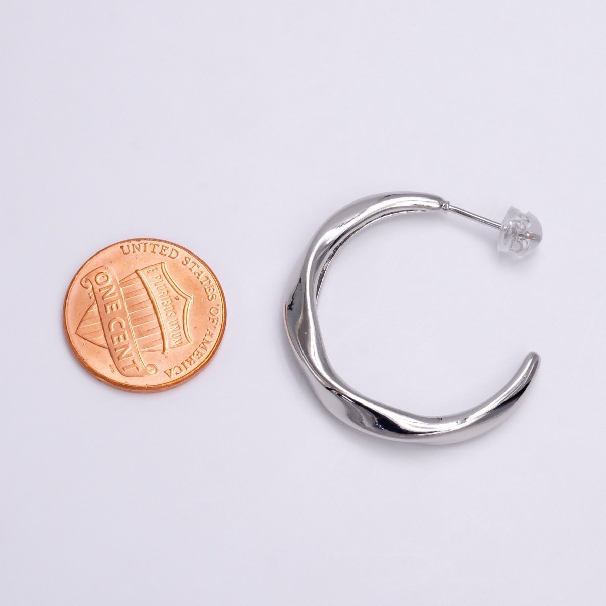 White Gold Filled 30mm Twisted C Shaped Geometric Hoop Earrings | P-115 - DLUXCA