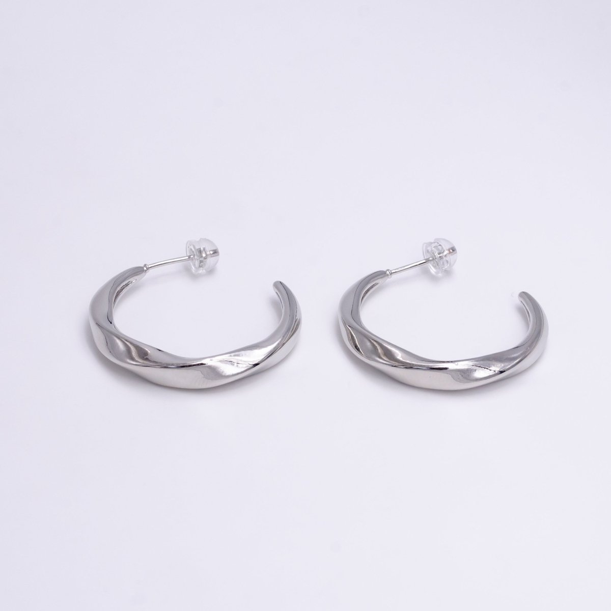White Gold Filled 30mm Twisted C Shaped Geometric Hoop Earrings | P-115 - DLUXCA