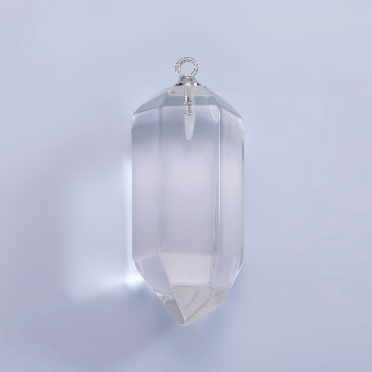 White Gold Filled 32mm Clear Quartz Abstract Multifaceted Point Wand Charm | N1649 - DLUXCA