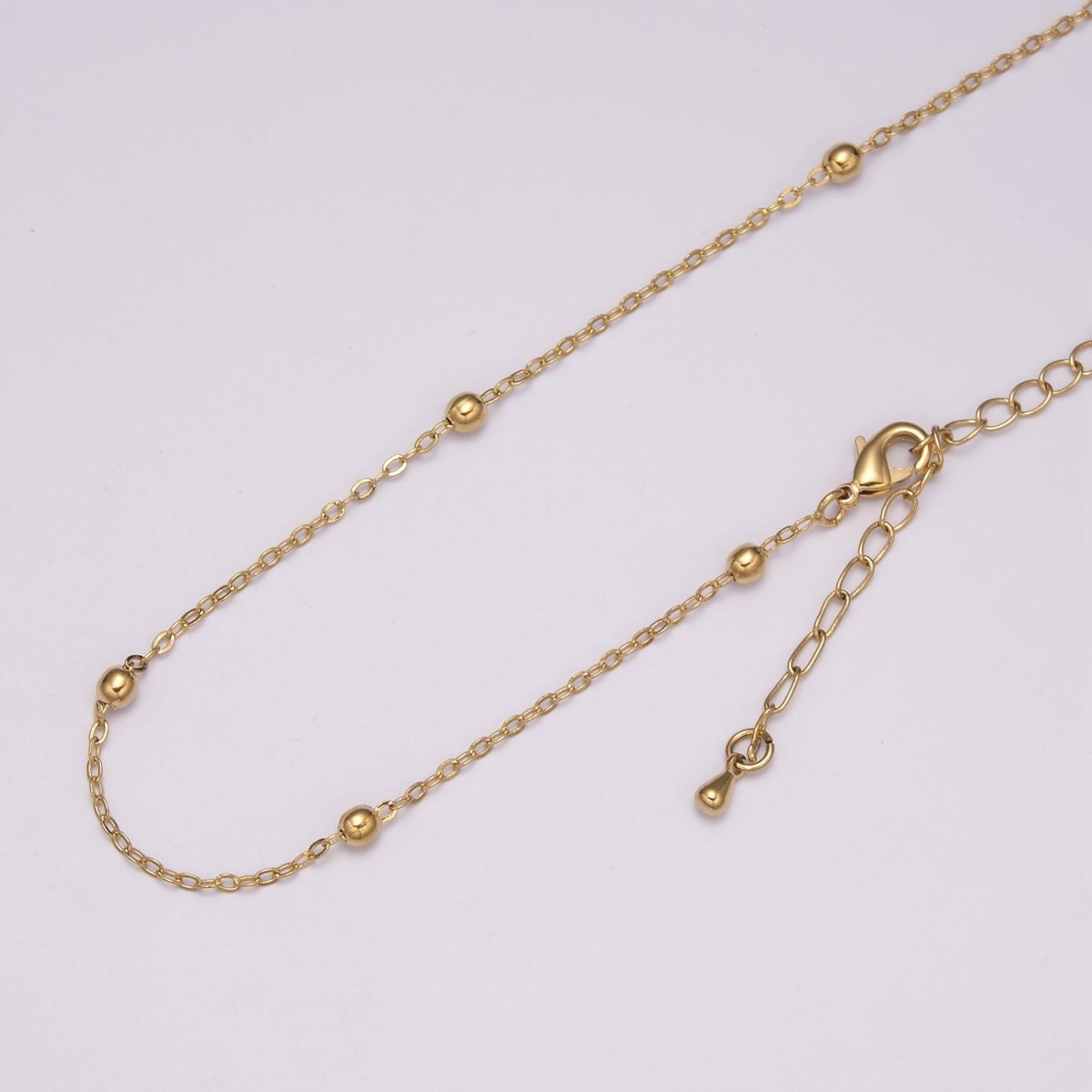 White Gold Filled 3.3mm Satellite Bead Rolo 18 Inch Layering Chain Necklace w. Extender | WA-433 Clearance Pricing - DLUXCA