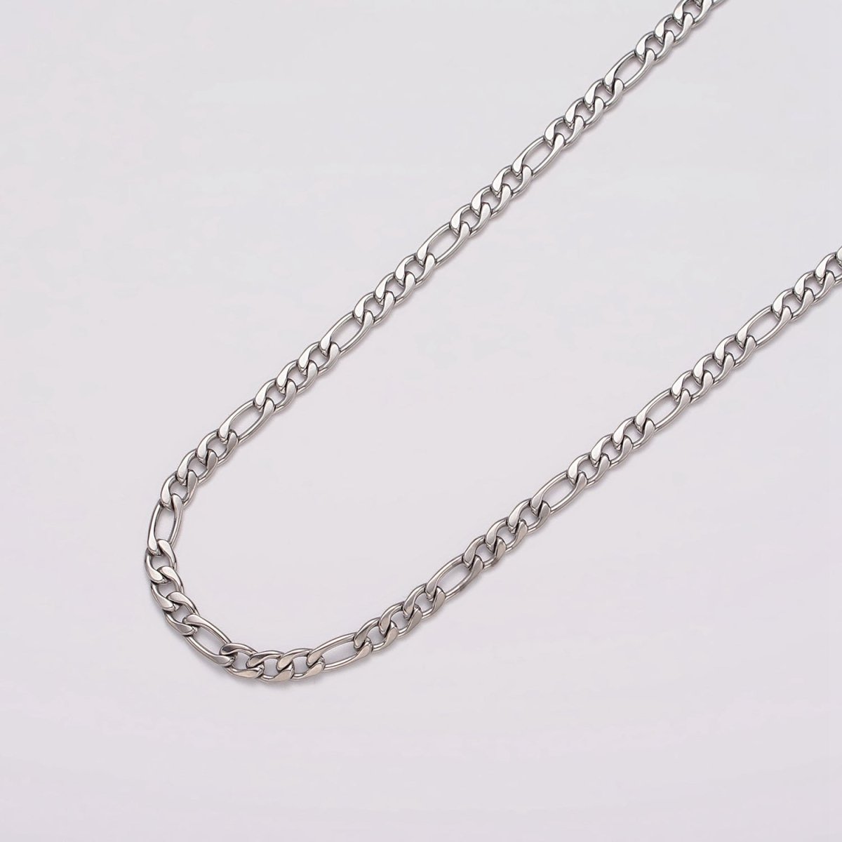 White Gold Filled 3.5mm Figaro Unfinished Chain For Jewelry Making | ROLL-1490 - DLUXCA