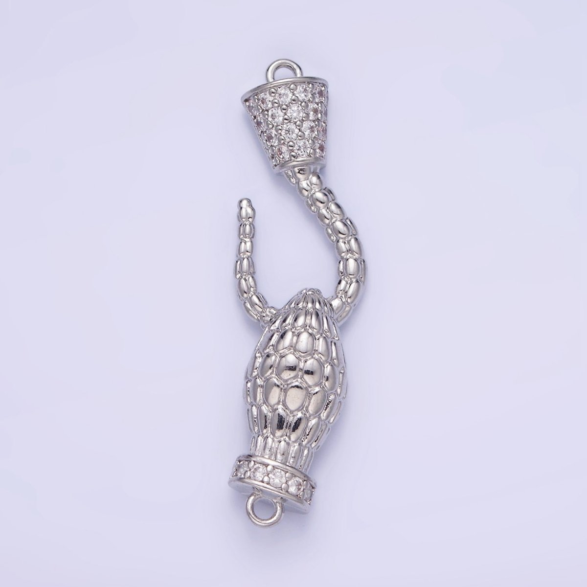 White Gold Filled 40mm Snake Hook Micro Paved CZ Connector | G281 - DLUXCA
