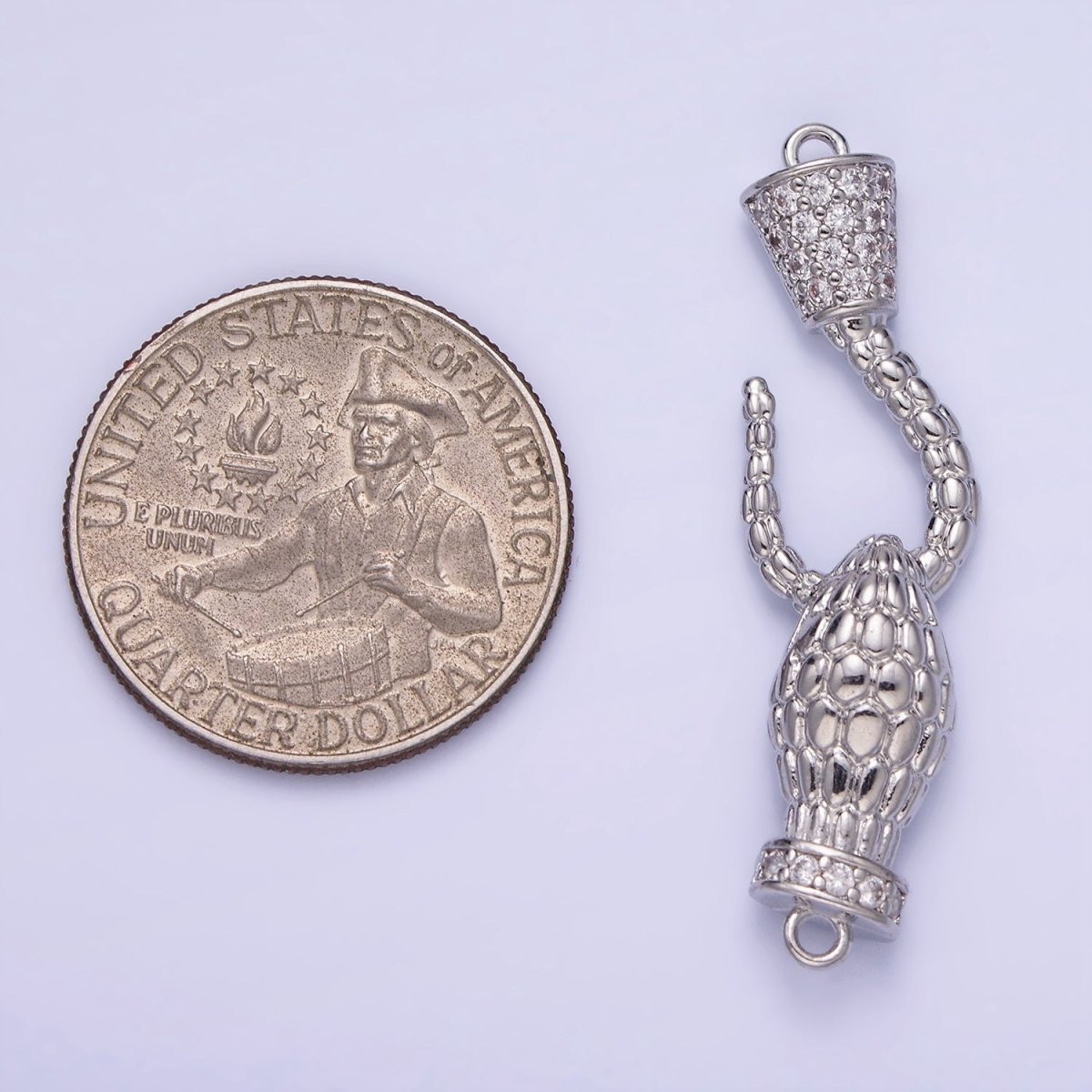 White Gold Filled 40mm Snake Hook Micro Paved CZ Connector | G281 - DLUXCA