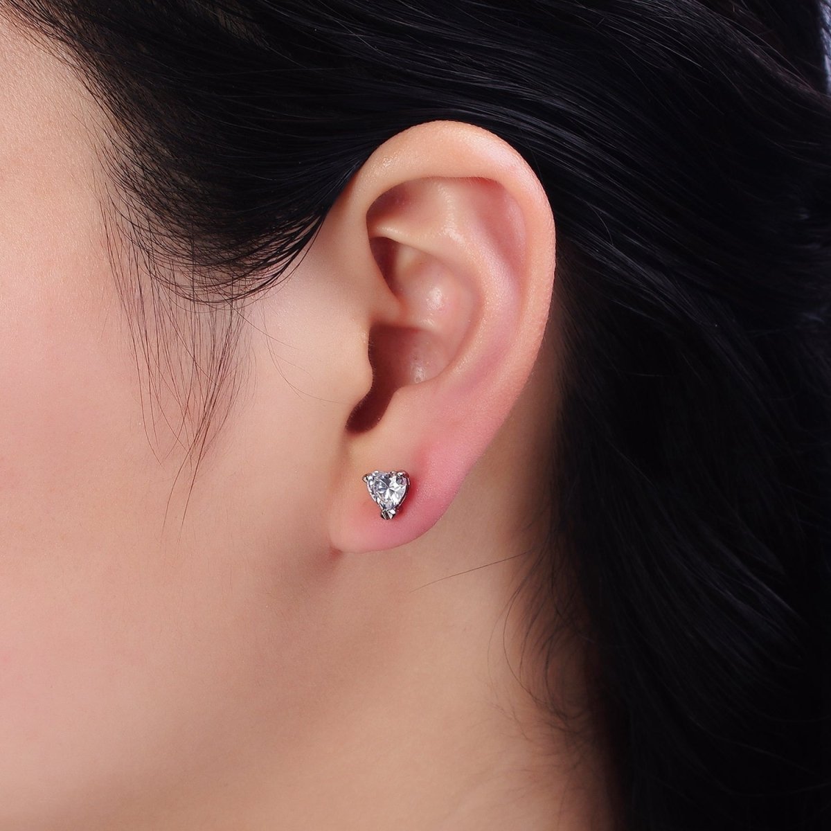 White Gold Filled 7mm Clear Heart CZ Stud Earrings | AD1316 - DLUXCA