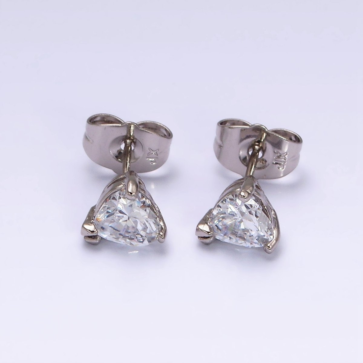 White Gold Filled 7mm Clear Heart CZ Stud Earrings | AD1316 - DLUXCA