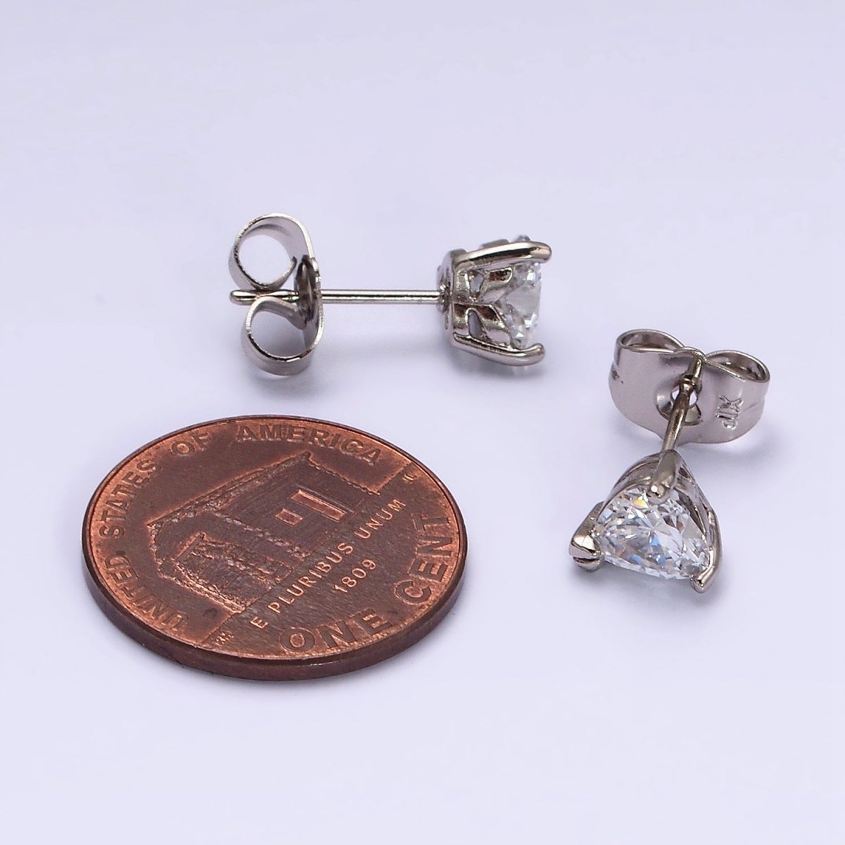 White Gold Filled 7mm Clear Heart CZ Stud Earrings | AD1316 - DLUXCA