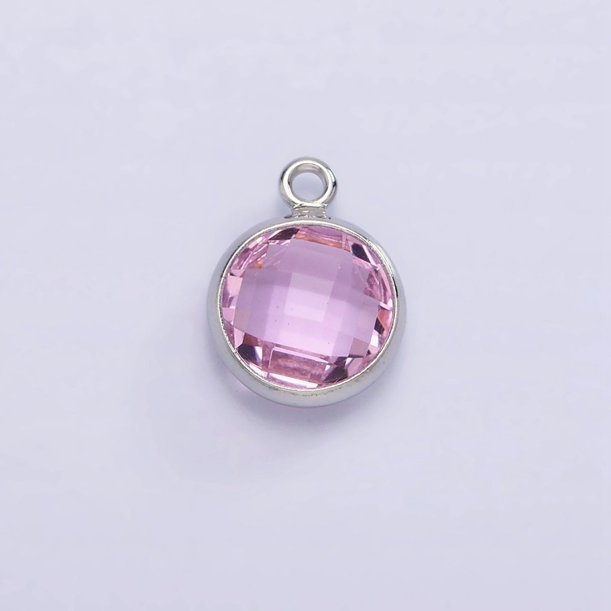 White Gold Filled 9mm Multifaceted Birthstone CZ Round Add-On Charm | N1197 - N1208 - DLUXCA