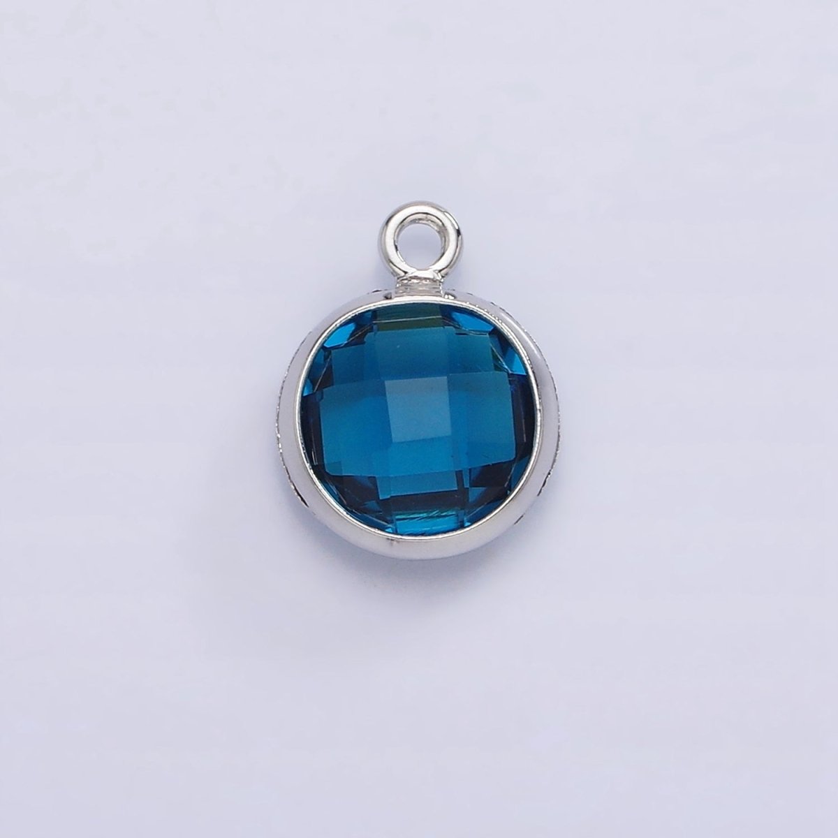 White Gold Filled 9mm Multifaceted Birthstone CZ Round Add-On Charm | N1197 - N1208 - DLUXCA