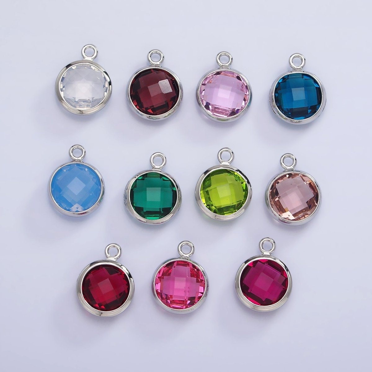 White Gold Filled 9mm Multifaceted Birthstone CZ Round Add-On Charm | N1197 - N1208 - DLUXCA