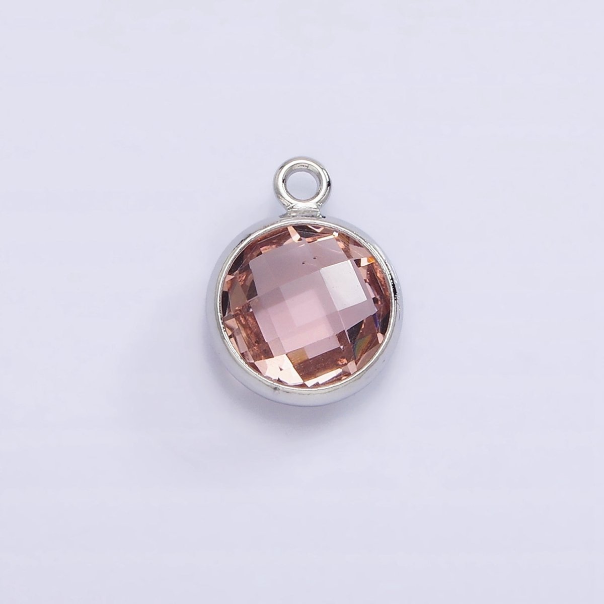 White Gold Filled 9mm Multifaceted Birthstone CZ Round Add-On Charm | N1197 - N1208 - DLUXCA