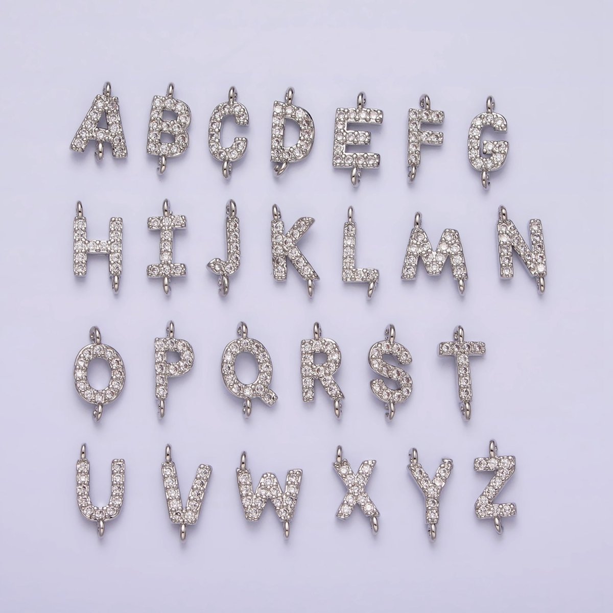 White Gold Filled A-Z Initial Letter Micro Paved CZ Sideway Loop Personalized Connector | AD651 - AD676 - DLUXCA