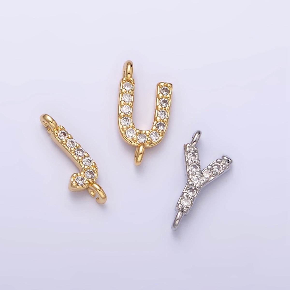 White Gold Filled A-Z Initial Letter Micro Paved CZ Sideway Loop Personalized Connector | AD651 - AD676 - DLUXCA