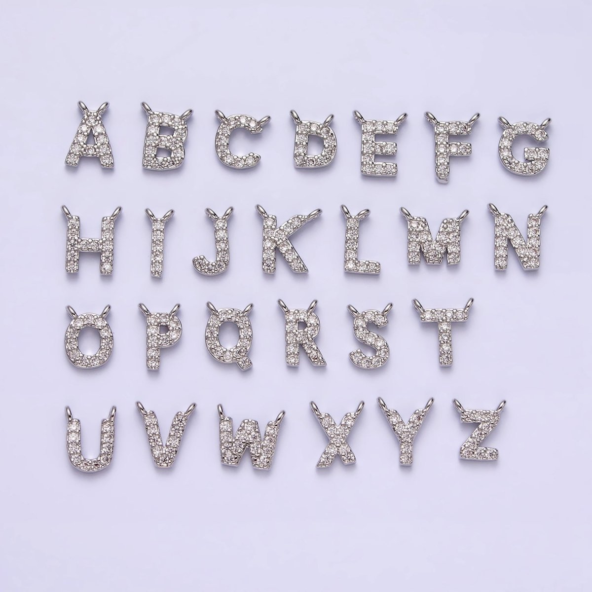 White Gold Filled A-Z Initial Letter Micro Paved CZ Top Loop Personalized Connector | AD599 - AD624 - DLUXCA