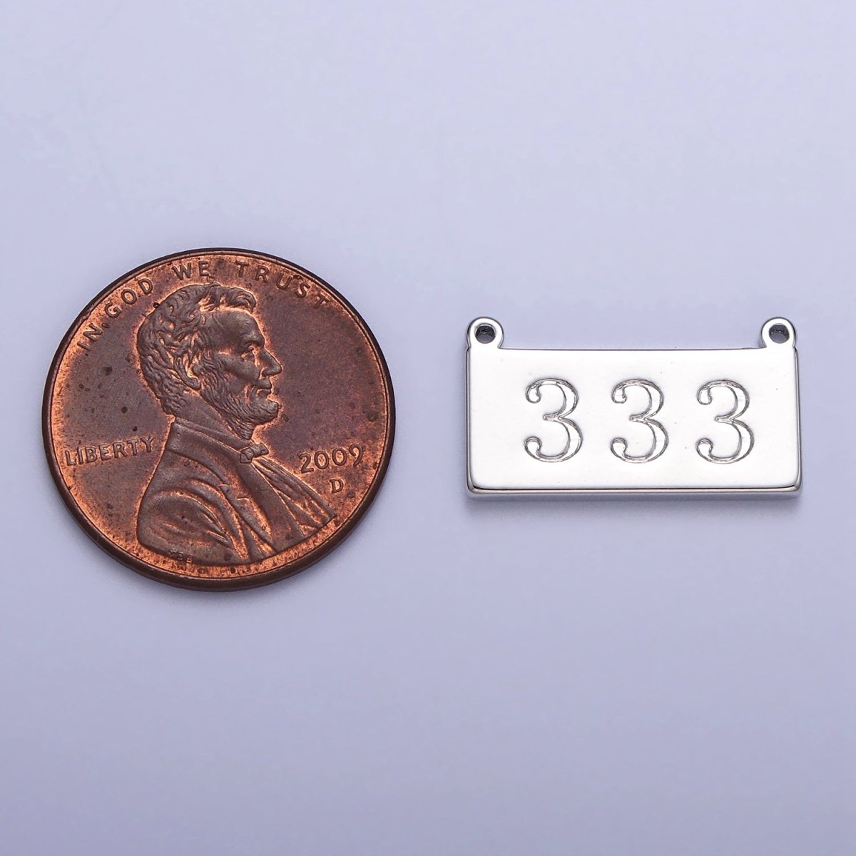 White Gold Filled Angel Number Numerology Engraved Rectangular Tag Charm Connector | AA781 - AA790 - DLUXCA