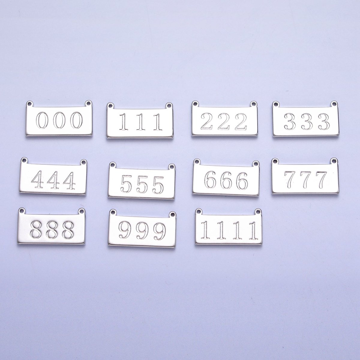 White Gold Filled Angel Number Numerology Engraved Rectangular Tag Charm Connector | AA781 - AA790 - DLUXCA