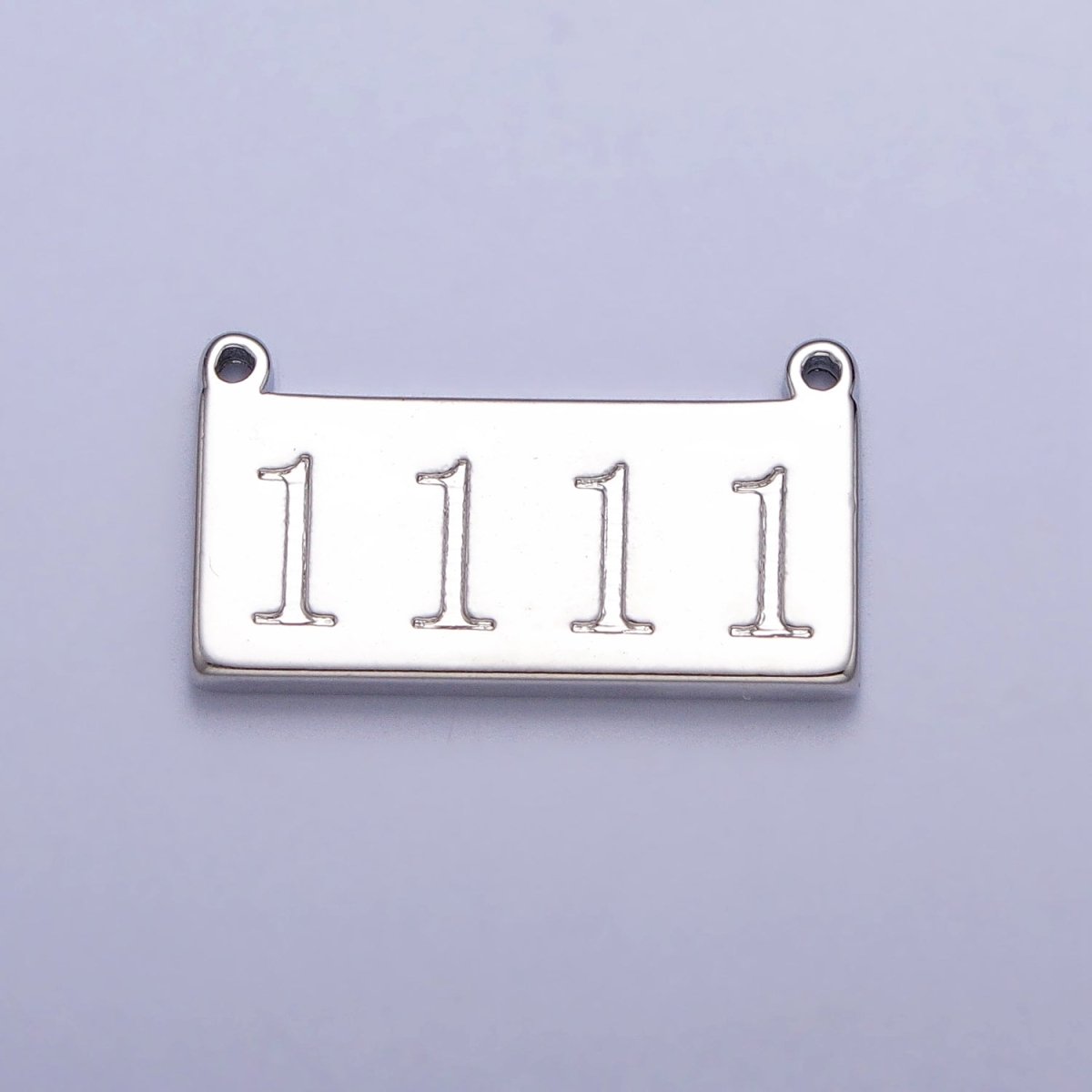 White Gold Filled Angel Number Numerology Engraved Rectangular Tag Charm Connector | AA781 - AA790 - DLUXCA